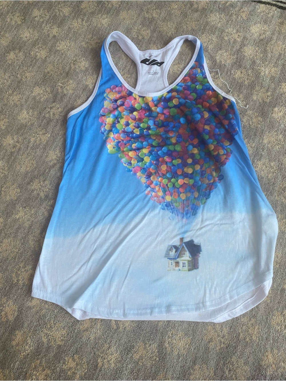 Hot Topic Blue Multicolor UP-inspired Balloon Graphic Racerback Tank